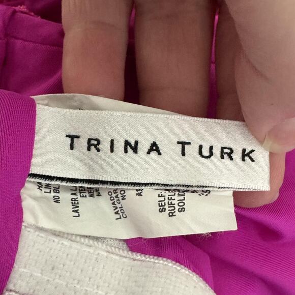 Trina Turk Swimsuit Womens 8 One Piece Pink Black Ruffle Floral Bathing Suit - Picture 4 of 7